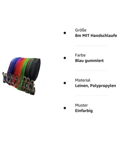 Terred Linen Dog Leash 1m-40m 20mm Wide for Medium & Large Dogs | Tracking & Practice Leash Options with Hand Loop - Blue Rubberized 8m - Buy Online on GoSupps.com