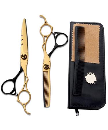 Hairdressing Scissors Hair Professional Thinning Shears Set Hair Cutting Scissors Barber Scissors 440C for Barber Stylist 6 inch (Gold and Black)