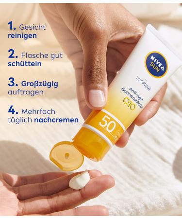 Nivea Sun UV Face Anti-Aging Sunscreen Q10 SPF 50 (2-Pack) - Moisturizing Anti-Wrinkle Protection Against UVA/UVB Radiation - Buy Online on GoSupps.com