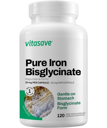 Vitasave Iron Bisglycinate High Absorption Iron Supplement for Energy, Anemia & Immune Support Gentle on Stomach Vegan, Non-GMO, Gluten-Free 120 Capsules (Made in Canada) - Buy Online on GoSupps.com