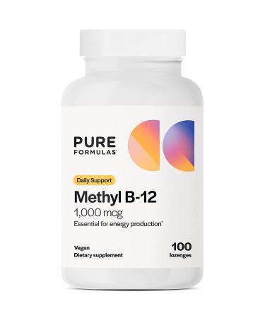 PureFormulas Methyl B12 Lozenges for Energy Boost & Nervous System Support, Vegan B12 Supplement with Methylcobalamin, Gluten-Free & Dairy-Free, Easy Absorption - 100 Count