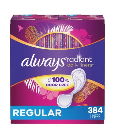 Always Radiant Liners Unscented 96 Count Pack of 4 (Total 384 Count) (Packaging May Vary)