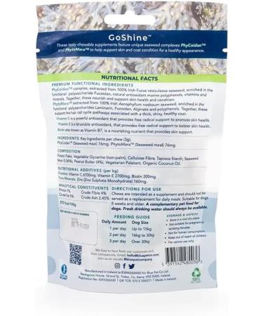 Blue Pet Co GoShine Skin & Coat Health Supplement for Dogs - 30 Chews | Promotes Healthy Skin & Shiny Coat | Enriched with Seaweed Complexes & Peanut Butter - Buy Online on GoSupps.com