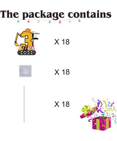 18pcs Construction Cupcake Toppers for Boys Girls 3rd Happy Birthday Construction Theme Party Supplies Yellow Number 3 Building Truck Excavator Cake Decorations - Buy Online on GoSupps.com