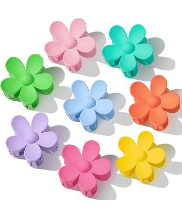 8Pcs Hair Claw Clips Matte Flower Hair Clips Strong Hold Hair Jaw Clamps for Medium Thick Hair Non Slip Big Hair Accessories for Women and Girls (8 Colors)