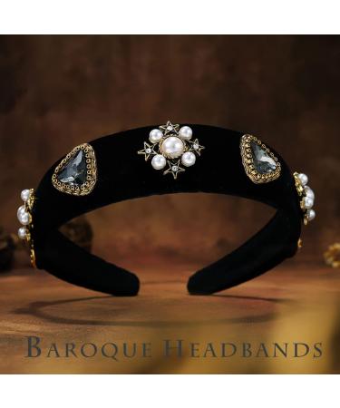 Coridy Black Baroque Pearl Rhinestone Headband with Beaded Hair Ties - Handmade Velvet Hair Hoop for Women (Elegant) - Buy Online on GoSupps.com