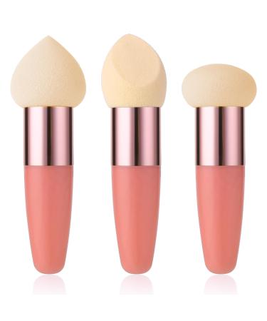 Sibba make-up sponge 3 pieces foundation makeup brush cosmetics applicator sponges with handle blending beauty blender for peeling masks liquid cream powder eye stick puff powder quacking skin 3 pieces skin color