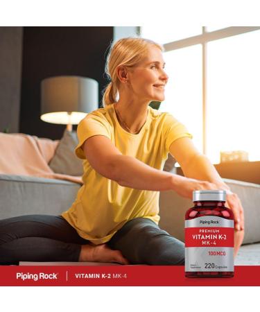 Piping Rock Vitamin K2 MK4 Supplement | 100 mcg | 220 Capsules | Non GMO & Gluten Free - Buy Online on GoSupps.com