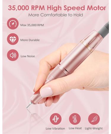 ENGERWALL Electric Nail Drill 35000 RPM - Professional Low Noise & Vibration Nail Files for Acrylic & Gel Nails - Salon & DIY Use - Pink - Buy Online on GoSupps.com