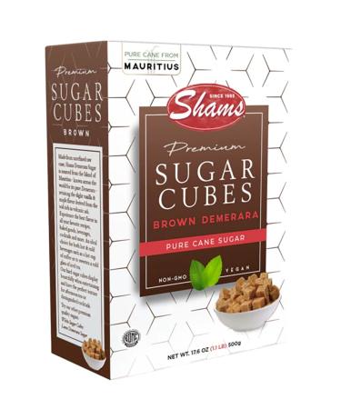 Shams Kosher Sugar Cubes  Pure Cane Sugar Cubes, Non-GMO, Vegan, Certified Kosher, Brown Demerara Sugar Cubes for Coffee, Cocktails, Tea 17.6 Ounce