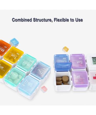 Cozycabin 7-Day Pill Organizer with Alarm - Large Weekly Vitamin & Medication Box (AM/PM) for Travel - Rainbow - Buy Online on GoSupps.com
