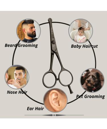 wishbeauty Hairdressing Scissors Kids Safety Round Tips and Curved Hair Scissors Children Haircut Scissors Hair Trimming Scissors Professional Salon Barber Scissors Baby (Black 4.5" Scissors) - Buy Online on GoSupps.com