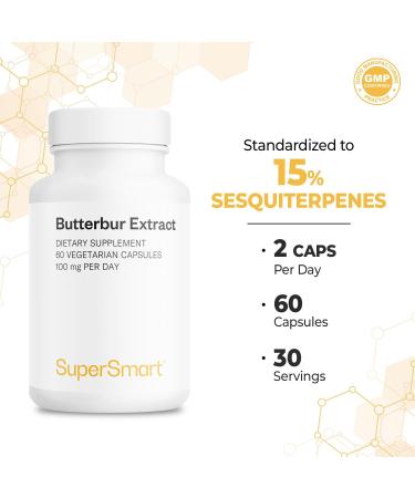 Supersmart - Butterbur Extract (High Potency) - 15% Sesquiterpenes - Natural Herb Supplement | Non-GMO & Gluten Free - 60 Vegetarian Capsules - Buy Online on GoSupps.com