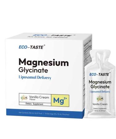 Magnesium Glycinate - High Absorption Liposomal Fast-Acting Liquid Magnesium for Brain Health Sleep and Cognitive 10 mL x 15 Pouches