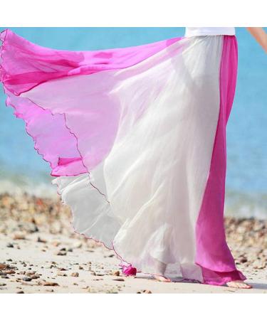 Sanahy Women's Gradient Chiffon Maxi Skirt - Hot Pink | Full/Ankle Length, Elastic Pleated Retro Style - Buy Online on GoSupps.com