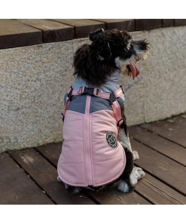 Pink + Grey Small Dog Vest Jacket with Harness | Gyuzh Padded Winter Coat for Small Dogs - Buy Online on GoSupps.com