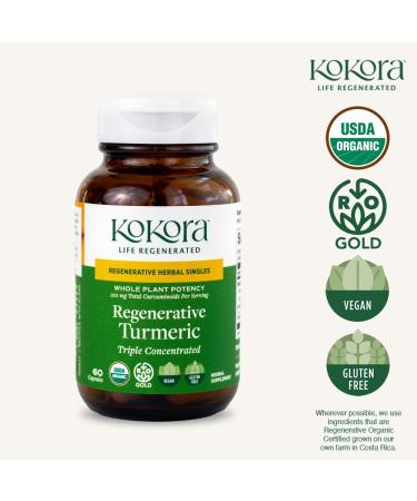 kokora Regenerative Turmeric - Organic Adaptogenic Turmeric Supplement - Physical Stress & Detoxification Support* - 60 Capsules - 30 Servings - Buy Online on GoSupps.com