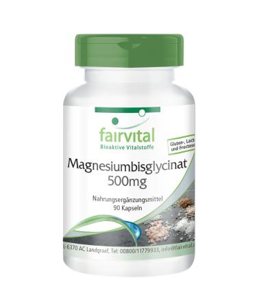 Fairvital | Magnesium bisglycinate 500mg - with 200mg of magnesium per daily dose - 90 capsules - quality controlled and highly dosed - 100% vegan - Made in Germany