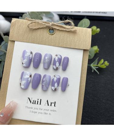 Taro Purple Flower Cool Relief White Camellia Simple Gentle Elegant Whitening Handmade Press On Nails False nails (Color : S) - Buy Online on GoSupps.com