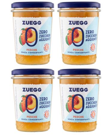 Italian Gourmet E.R. Zuegg Zero Pesche Peach Jam Set of 4 No Added Sugar No Preservatives 220 g + Gourmet Polpa di Pomodoro Italian Tin 400 g