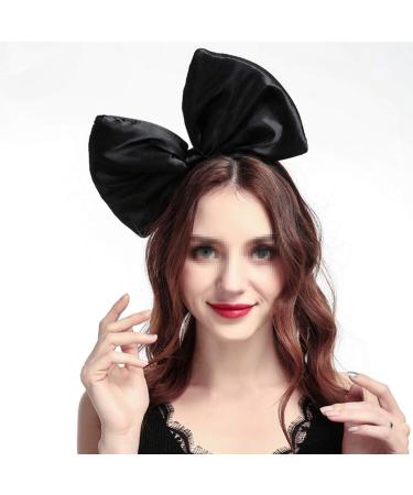 Minkissy Huge Bow Headband Candy Colored Hair Hoop Party Props Lovely Large Bowknot Hairband Party Props for Woman Girl(Black)