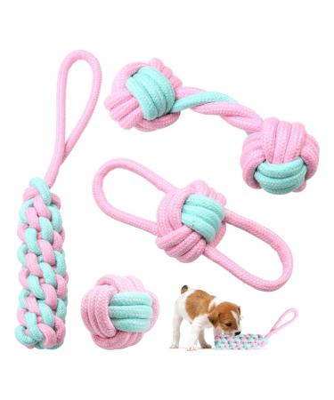 An verse dog toy rope set 4 durable interactive dog toys for puppies Small and medium-sized dogs puppy toy dogs dog player-to-natural cotton pink04