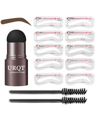 URQT One Step Eyebrow Stamp Shaping Kit - Eyebrow Powder Stamp Makeup with 10 Reusable Eyebrow Stencils Eyebrow Razor and Eyebrow Pen Brushes, Long Lasting Buildable Eyebrow Makeup (Brunette)