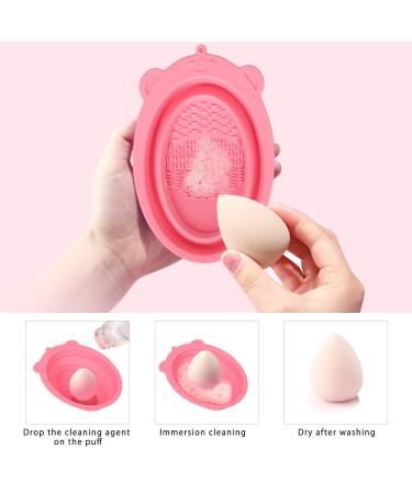 Unaone 2 PCS Makeup Brush Cleaning Mat - Silicone Pad & Foldable Bowl for Brushes & Sponges - Pink & Green - Buy Online on GoSupps.com