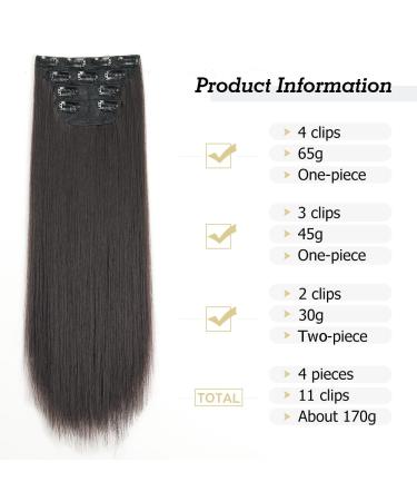 Yddm Dark Brown Clip In Hair Extensions - 24 inch Synthetic Full Head Set for Women - Affordable and Realistic - 4pcs - Buy Online on GoSupps.com