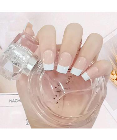 Brinote Square False Nails Nude Medium Length French Fake Nails - 24Pcs Full Cover Acrylic Press on Nails for Women and Girls - Buy Online on GoSupps.com