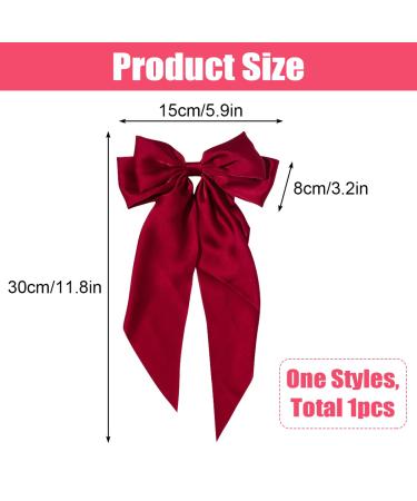 Silky Satin Jumbo Bow Clip with Tails in Red - Hair Barrette for Women and Girls - Buy Online on GoSupps.com