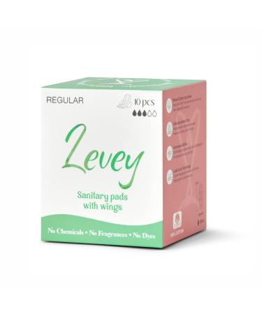 Levey Sanitary Towels with Wings - Organic Cotton top Sheet Thin Day Sanitary Pads with bodyform for Women - no Odour and Instant Dry - Sanitary Towels/Pads Size 245mm - 10 Counts White