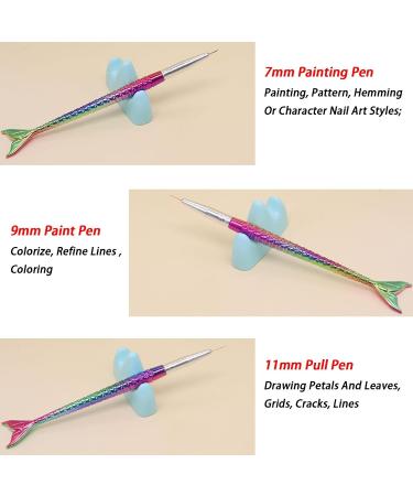 3pcs Mermaid Nail Art Brush Pens - UV Painting Fish Tail Detailer Thin Liner & Dotting Tool for Creative Nail Designs - Buy Online on GoSupps.com