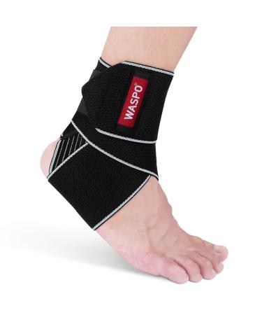 WASPO Ankle Support Brace - Adjustable Ankle Brace Wrap Strap for Sports Protect Plantar Fasciitis Achilles tendonitis Ligament Damage Injury Recovery One Size for Men Women 1 PC Grey Grey-1PC