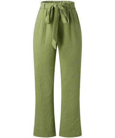 Gufesf Women's Cotton Linen Palazzo Pants, High Waisted Wide Leg Trousers with Pockets - Green Medium - Buy Online on GoSupps.com