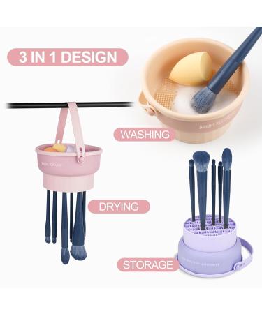 Buy 3 in 1 Silicone Makeup Brush Cleaner Mat & Bowl Drying Holder & Scrubber Tool for Easy Cleaning & Storage (Pink) | Fast International Shipping - Buy Online on GoSupps.com