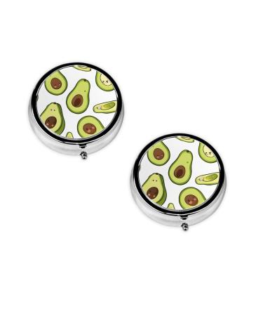 (Cartoon Pears) Round Pill Box 3 Compartment Pill Box Mini Decorative Pocket Purse Portable Travel Medicine Tablet Vitamin Holder Organizer Pill Case