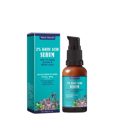 Kojic Acid 2% + Alpha Arbutin Face Serum for Dark Spots & Anti-Aging with White Lotus Extract Fragrance-Free Formula for Even Skin Tone Reducing Hyperpigmentation & Fine Lines 1 Fl Oz