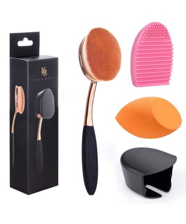 Large Rose Gold Foundation contour Round Toothbrush Dust Free Oval Makeup Brushes with Blending Sponge dustproof cover brush egg cleaner