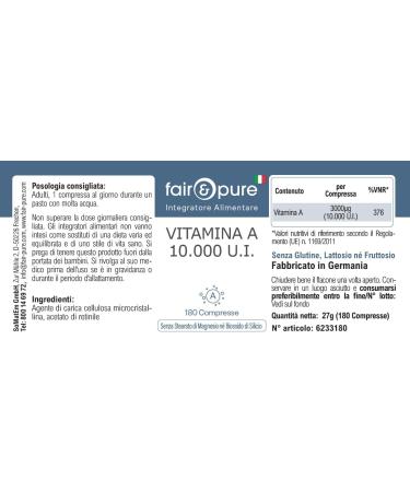 SoMatEm Fair & Pure vitamin A tablets 10000 IE 180 pieces 3000 g per tablet vegan food supplement without additives produced in Germany - Buy Online on GoSupps.com