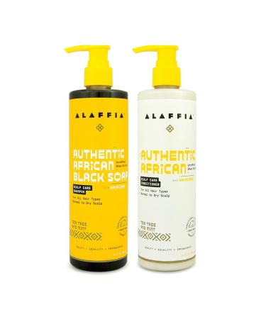 Alaffia Authentic African Black Soap Scalp Care Shampoo and Conditioner - For All Hair Types Normal to Dry Scalp  Nourishes & Soothes the Scalp with Shea Butter & Neem Oil  Tea Tree & Mint  12 Fl Oz Each