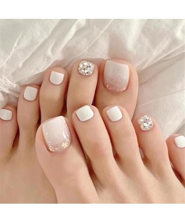 FEIlei False Toenails White Artificial Short Toenails Full Cover Toe Nails for Women - Buy Online on GoSupps.com