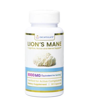 ENCAPSULATE Lion s Mane Capsules 8:1 Extract Premium Organic Fruiting Body 8:1 Mushroom Extract Nootropic & Adaptogen Mushroom Supplement for Memory Focus & Cognitive Support 60 Vegan Capsules