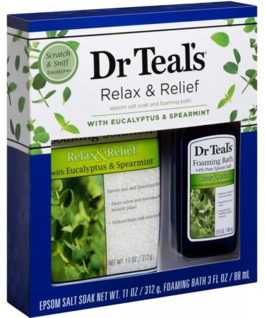 Dr Teal's Eucalyptus Epsom Salt & Foaming Bath Oil Gift Set - Rejuvenate and Refresh with Eucalyptus Bath Salts and Foaming Oil - 14 oz Bag + 3 oz Bottle - Buy Online on GoSupps.com