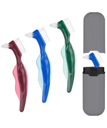 3 piece of prosthesis brush oral care hard prosthesis brush prosthesis brushes prosthesis double side brush with a portable carrying bag for cleaning prostheses oral care Plaque removal (3 colors)