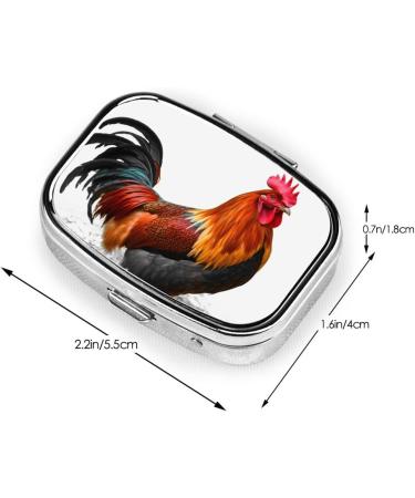 Chicken Rooster Printed Square Pill Box | Portable Travel Medicine Organizer for Easy Medication Management - Buy Online on GoSupps.com