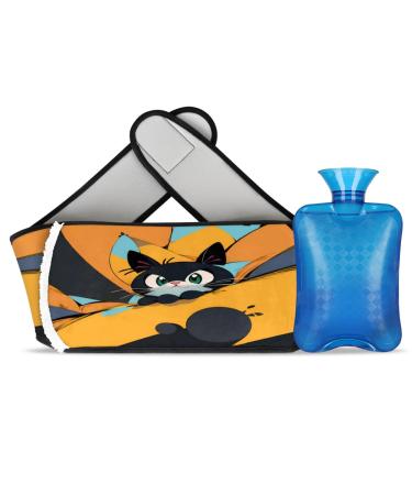 Cat Hot Water Bottle with Soft Waist Cover Warm Water Bag for Hand Shoulder Legs Back Neck Warm