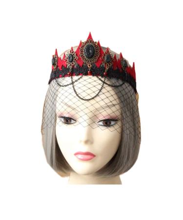 Lurrose Halloween Gothic Crown Vampire Queen Hairband Lace Headband Mesh Power Headwear for Girls