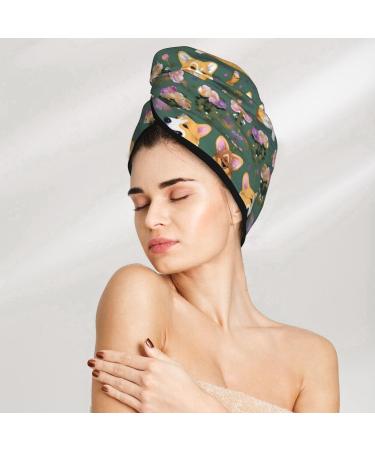 Corgi Floral Velvet Hair Cap Towel Wrap for Women | Absorbent Drying for Wet Hair Swimming & Travel - Buy Online on GoSupps.com