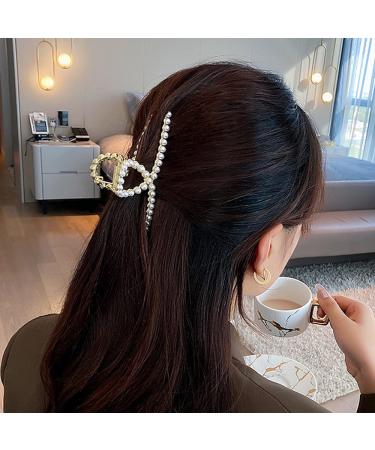 Pearl Hair Claw Clip for Women - Strong Hold Non-Slip Metal Gold Barrette for Styling Thick/Thin Hair - Fashion Accessory 1 Pack - Buy Online on GoSupps.com
